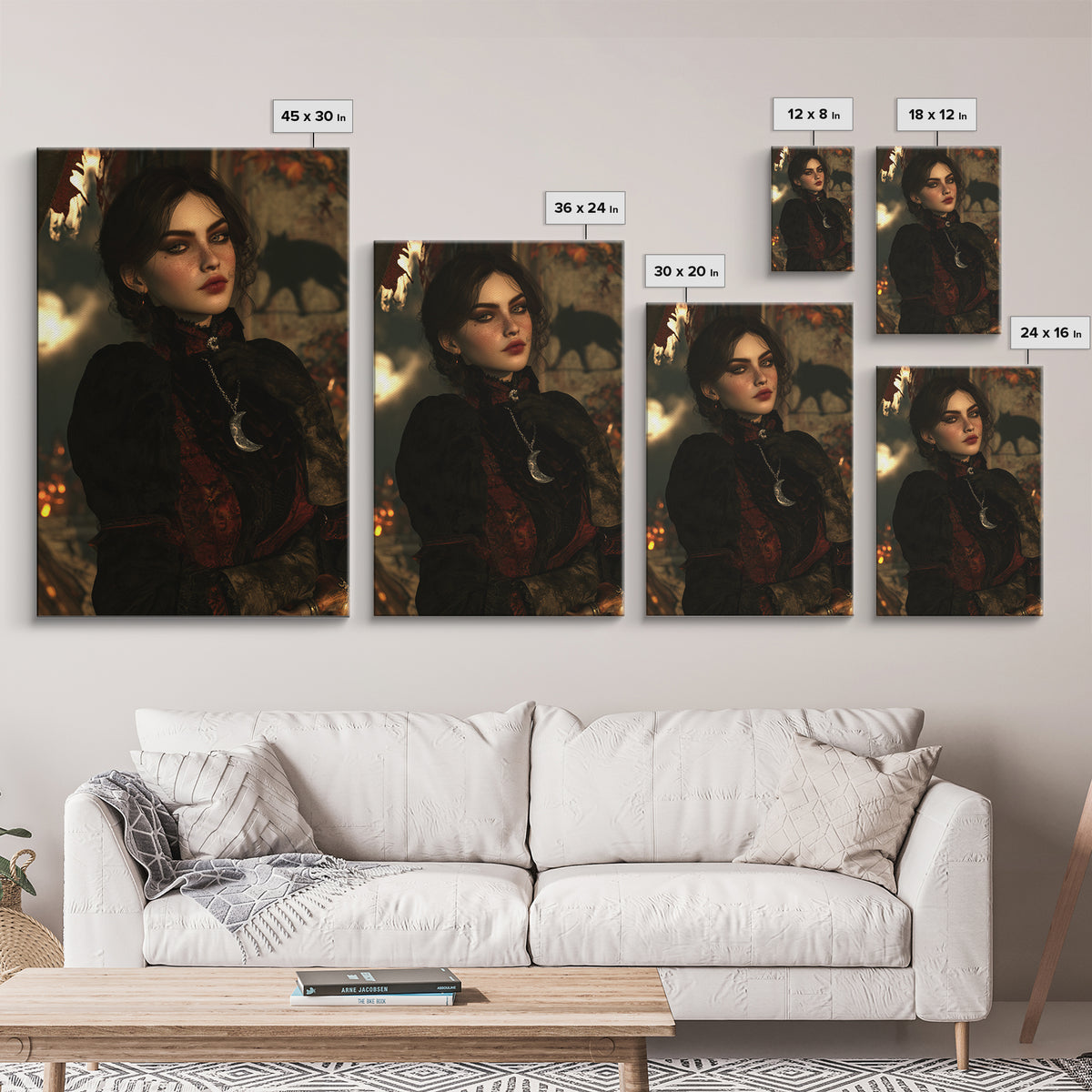 The Moonstone Amulet, Victorian Horror Portrait, Vertical Wall Art, Framed Canvas Print, Gothic Wall Decor, Halloween Portrait Art