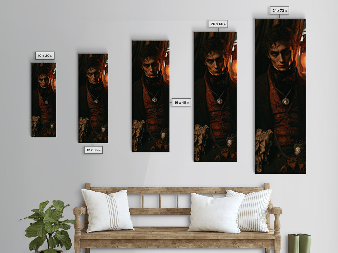 The Moonstone Amulet, Antique Gothic Portrait, Tall Narrow Wall Art, Canvas Print, Gothic Wall Decor, Halloween Portrait Art