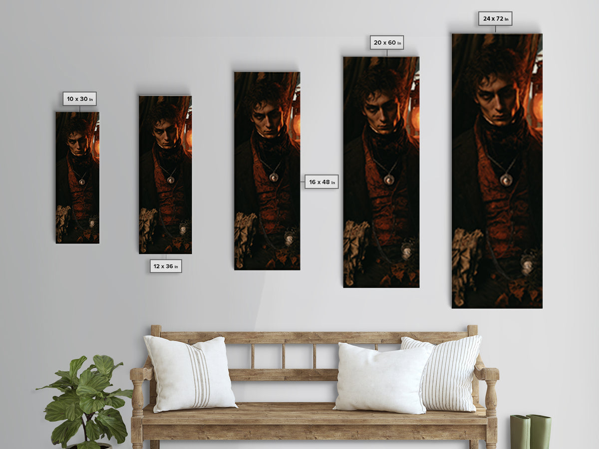 The Moonstone Amulet, Antique Gothic Portrait, Tall Narrow Wall Art, Canvas Print, Gothic Wall Decor, Halloween Portrait Art