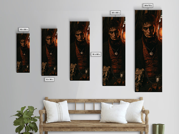 The Moonstone Amulet, Antique Gothic Portrait, Tall Narrow Wall Art, Canvas Print, Gothic Wall Decor, Halloween Portrait Art