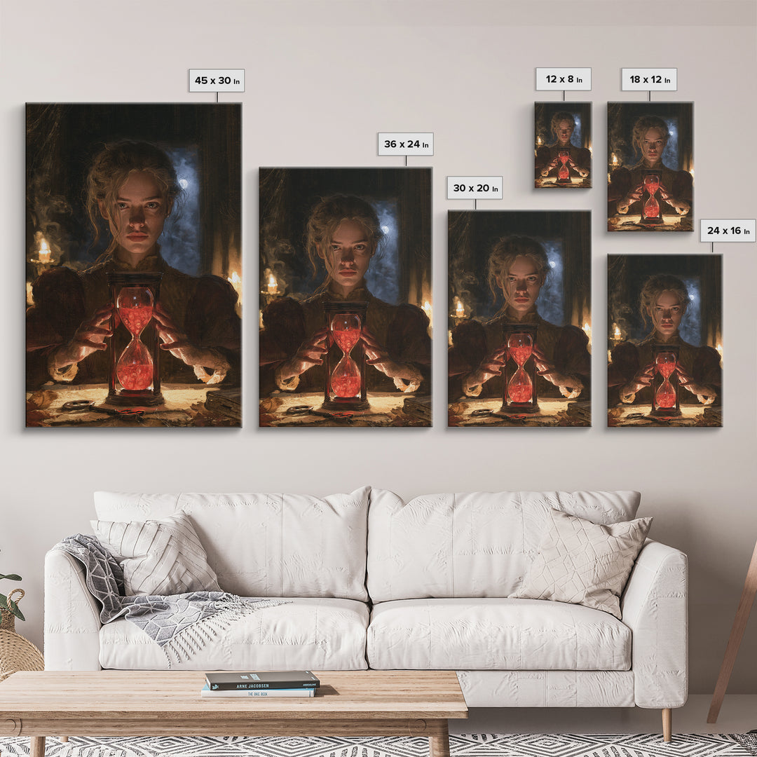 The Crimson Hourglass, Macabre Victorian Decor, Vertical Wall Art, Canvas Print, Gothic Wall Decor, Halloween Portrait Art, Dark Fantasy Art