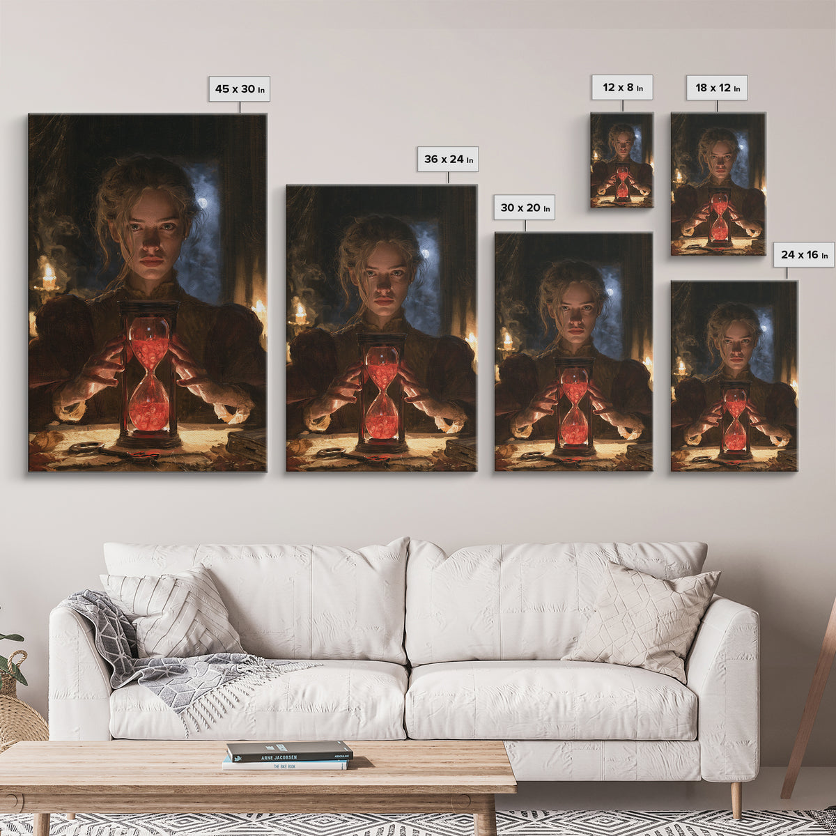 The Crimson Hourglass, Macabre Victorian Decor, Vertical Wall Art, Canvas Print, Gothic Wall Decor, Halloween Portrait Art, Dark Fantasy Art
