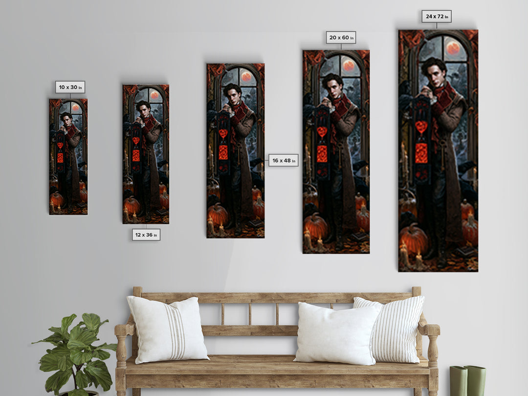 The Crimson Hourglass, Victorian Horror Portrait, Tall Narrow Wall Art, Canvas Print, Gothic Wall Decor, Halloween Portrait Art
