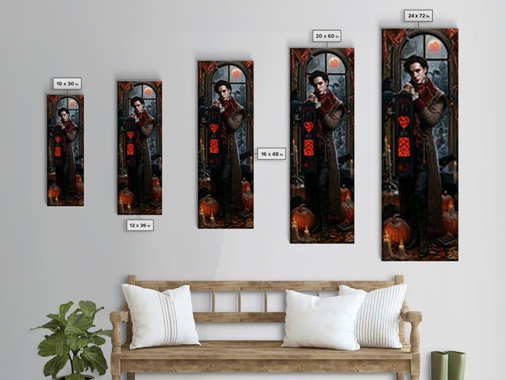 The Crimson Hourglass, Victorian Horror Portrait, Tall Narrow Wall Art, Canvas Print, Gothic Wall Decor, Halloween Portrait Art