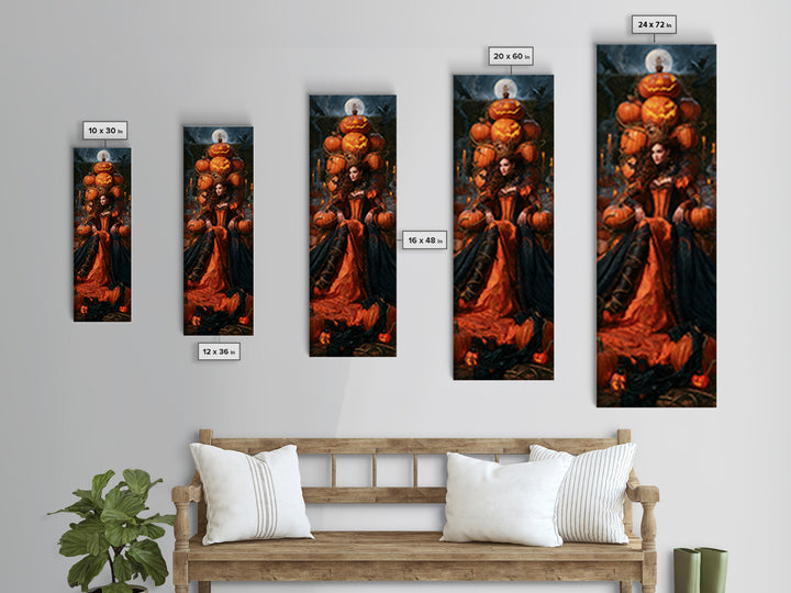 The Jack-O'-Lantern Throne, Macabre Victorian Decor, Tall Narrow Wall Art, Framed Canvas Print, Gothic Wall Decor, Halloween Portrait Art
