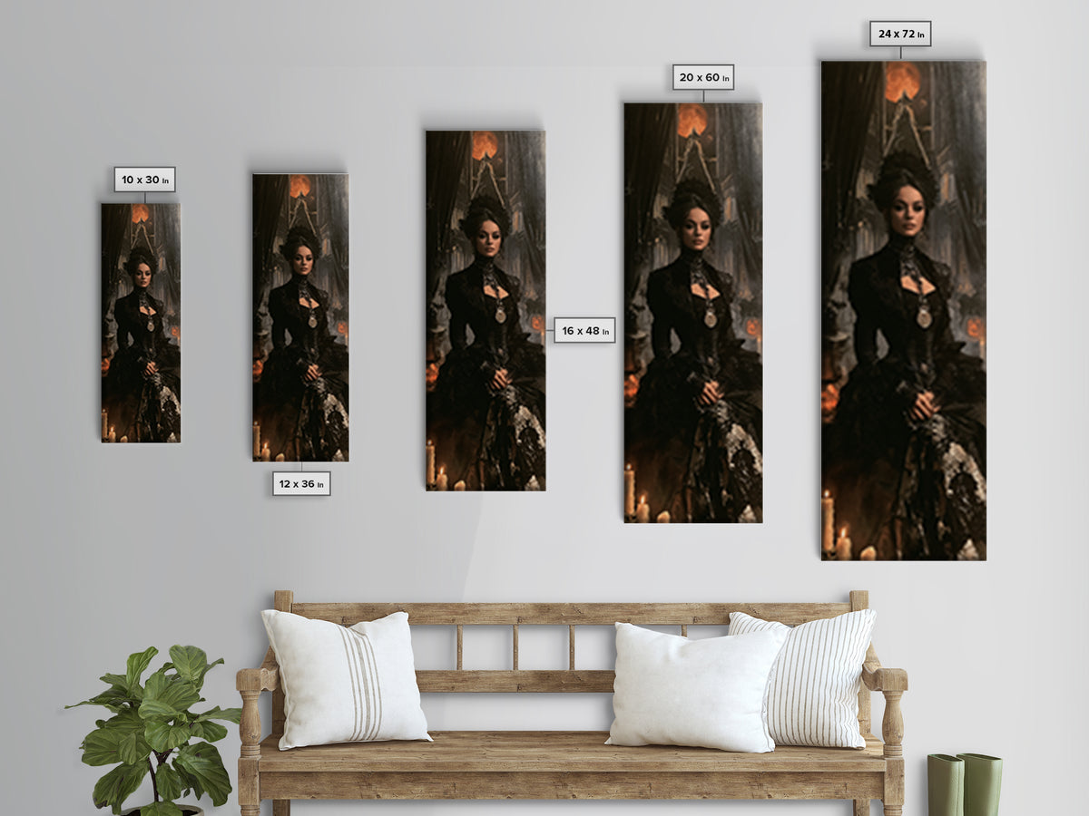 Monochrome Gothic Halloween, Victorian Gothic Art, Tall Narrow Wall Art, Canvas Print, Gothic Wall Decor, Halloween Portrait Art