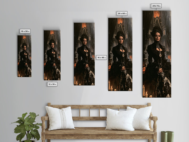 Monochrome Gothic Halloween, Victorian Gothic Art, Tall Narrow Wall Art, Canvas Print, Gothic Wall Decor, Halloween Portrait Art