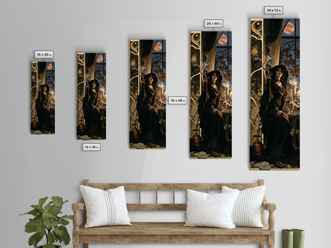 Art Nouveau Witchcraft, Dark Academia Wall Art, Tall Narrow Wall Art, Canvas Print, Gothic Wall Decor, Halloween Portrait Art