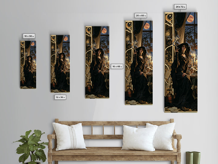 Art Nouveau Witchcraft, Dark Academia Wall Art, Tall Narrow Wall Art, Canvas Print, Gothic Wall Decor, Halloween Portrait Art