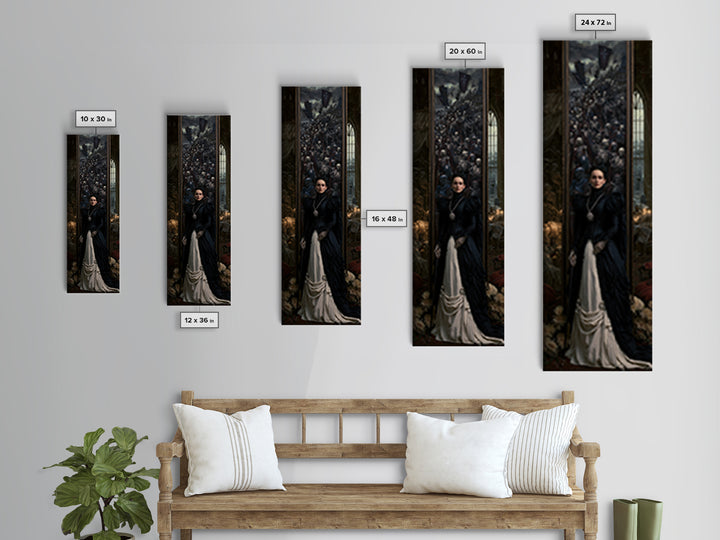Medieval Danse Macabre, Macabre Victorian Decor, Tall Narrow Wall Art, Canvas Print, Gothic Wall Decor, Halloween Portrait Art