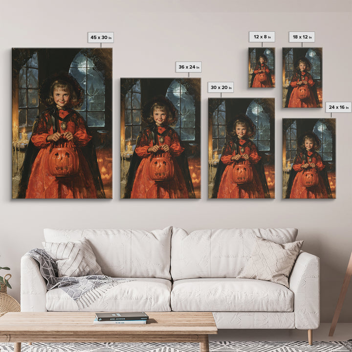 1950s Halloween Nostalgia, Antique Gothic Portrait, Vertical Wall Art, Canvas Print, Gothic Wall Decor, Halloween Portrait Art