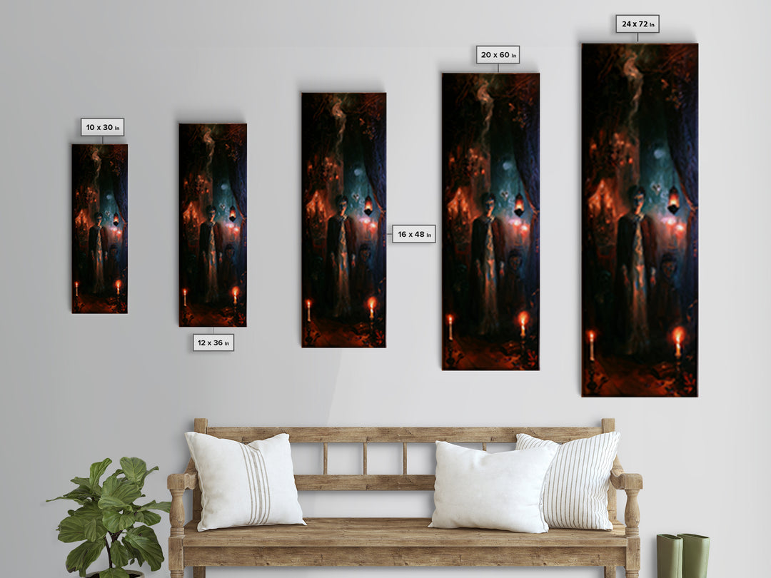 1950s Halloween Nostalgia, Victorian Horror Portrait, Tall Narrow Wall Art, Canvas Print, Gothic Wall Decor, Halloween Portrait Art
