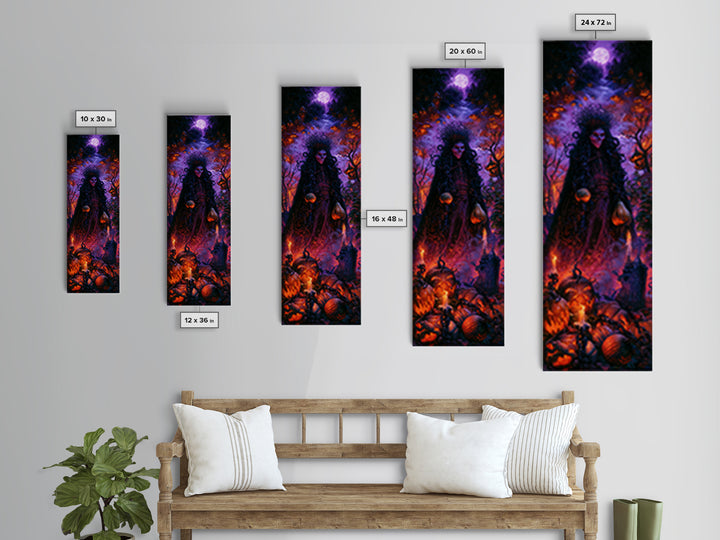 1980s Neon Horror, Antique Gothic Portrait, Tall Narrow Wall Art, Framed Canvas Print, Gothic Wall Decor, Halloween Portrait Art