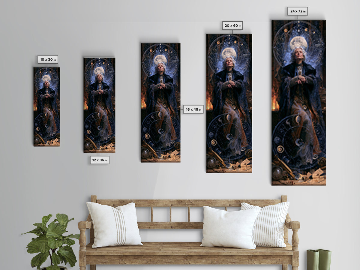 Celestial Witchcraft, Victorian Horror Portrait, Tall Narrow Wall Art, Canvas Print, Gothic Wall Decor, Halloween Portrait Art