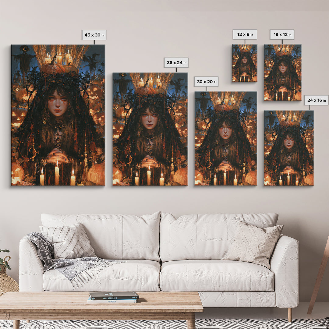 Occult Harvest Festival, Dark Academia Wall Art, Vertical Wall Art, Canvas Print, Gothic Wall Decor, Halloween Portrait Art, Horror Wall Art