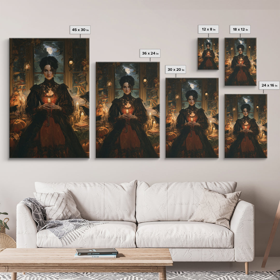 Enchanted Woodland Halloween, Victorian Gothic Art, Vertical Wall Art, Framed Canvas Print, Gothic Wall Decor, Halloween Portrait Art