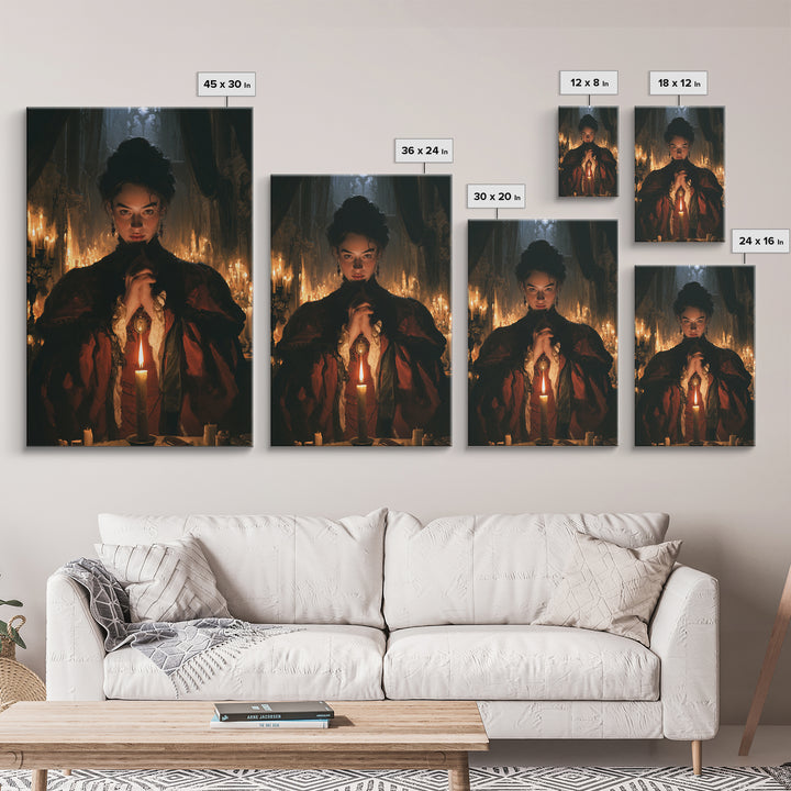 The Candlelit Crypt, Victorian Horror Portrait, Vertical Wall Art, Canvas Print, Gothic Wall Decor, Halloween Portrait Art