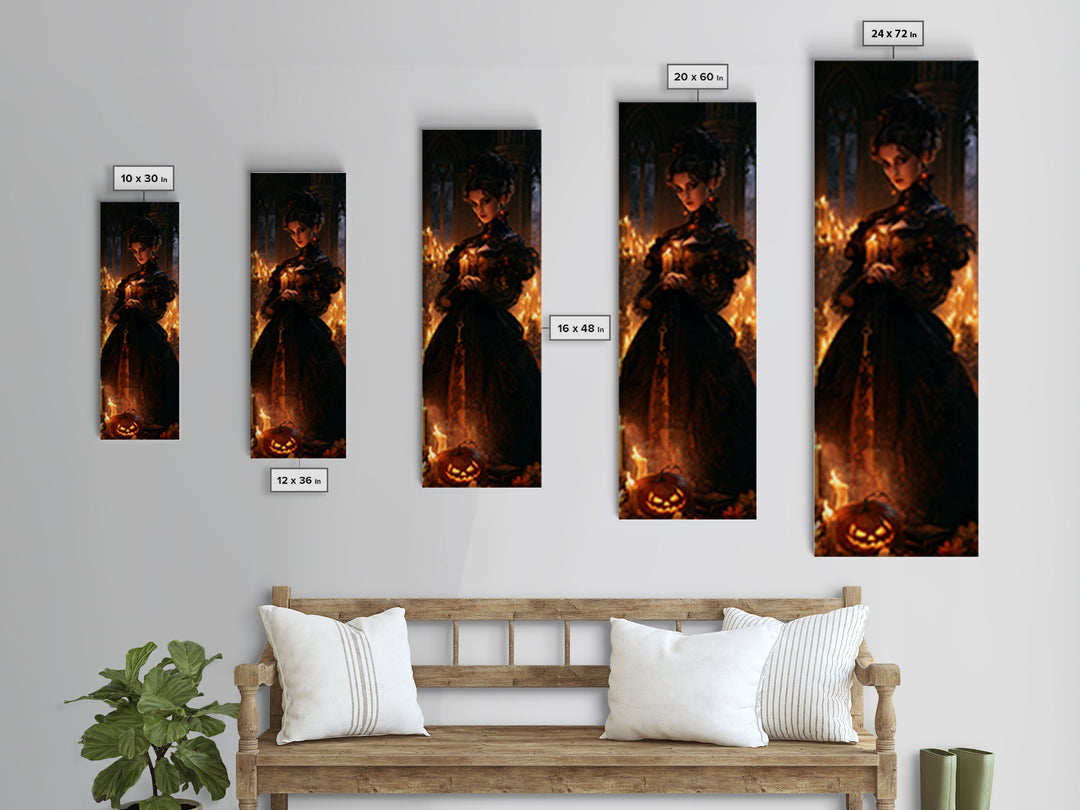 The Candlelit Crypt, Victorian Horror Portrait, Tall Narrow Wall Art, Canvas Print, Gothic Wall Decor, Halloween Portrait Art