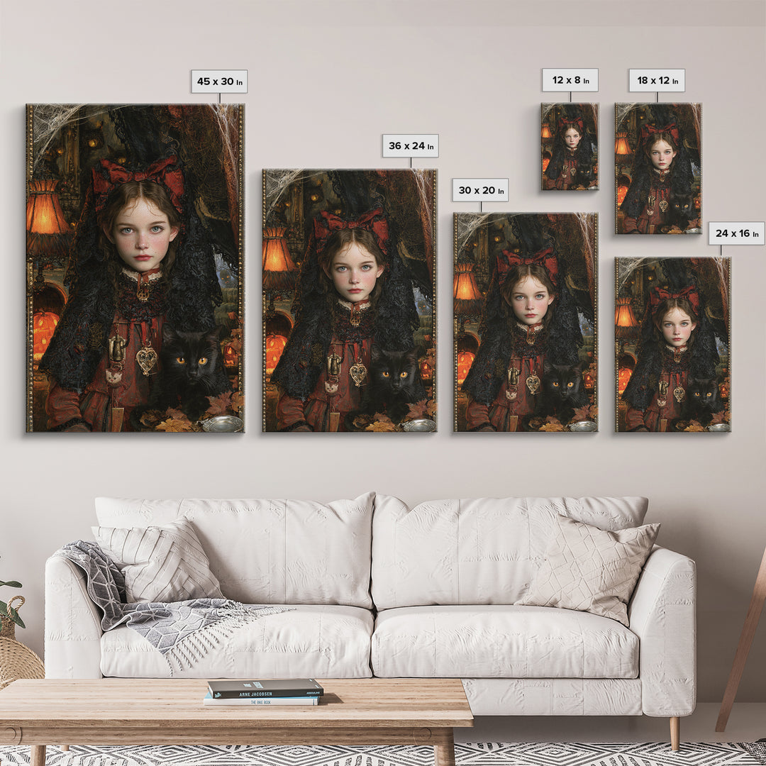 Black Lace And Cobwebs, Antique Gothic Portrait, Vertical Wall Art, Framed Canvas Print, Gothic Wall Decor, Halloween Portrait Art