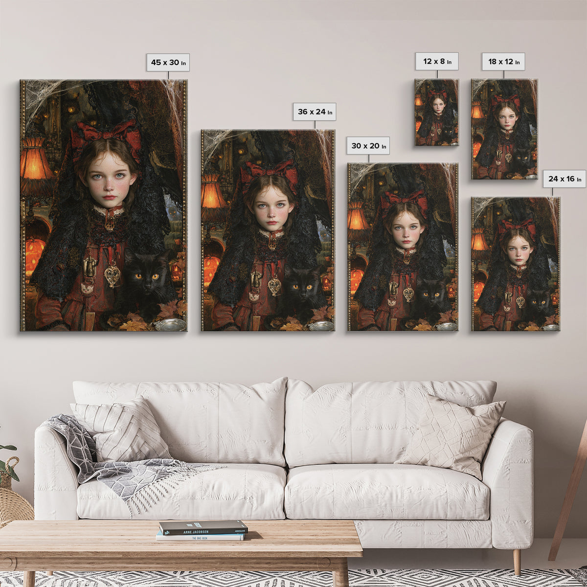 Black Lace And Cobwebs, Antique Gothic Portrait, Vertical Wall Art, Framed Canvas Print, Gothic Wall Decor, Halloween Portrait Art
