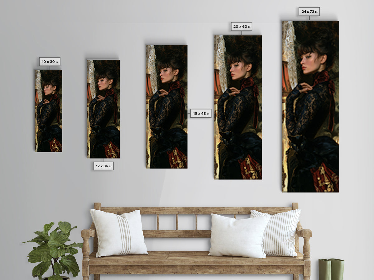 Black Lace And Cobwebs, Dark Academia Wall Art, Tall Narrow Wall Art, Framed Canvas Print, Gothic Wall Decor, Halloween Portrait Art