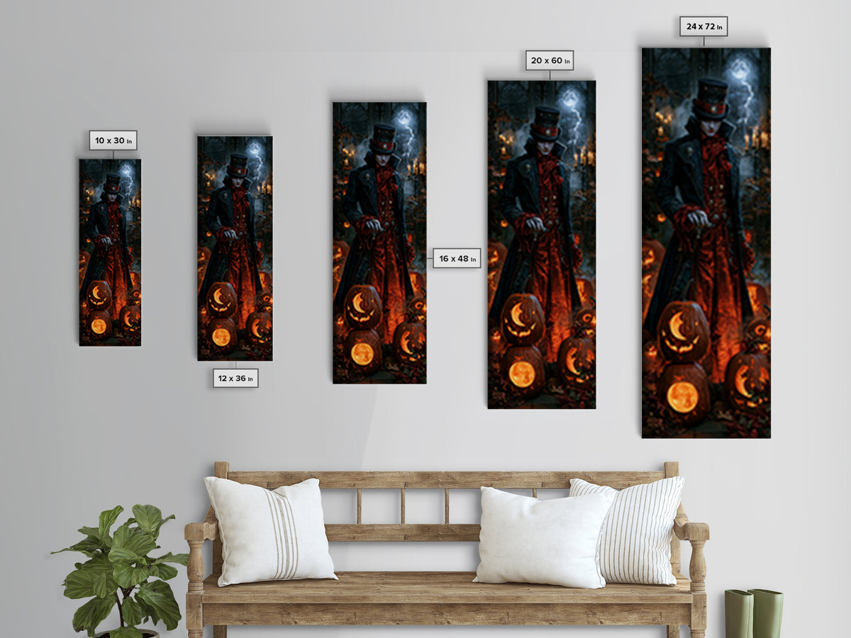Pumpkins And Moon Phases, Dark Academia Wall Art, Tall Narrow Wall Art, Framed Canvas Print, Gothic Wall Decor, Halloween Portrait Art