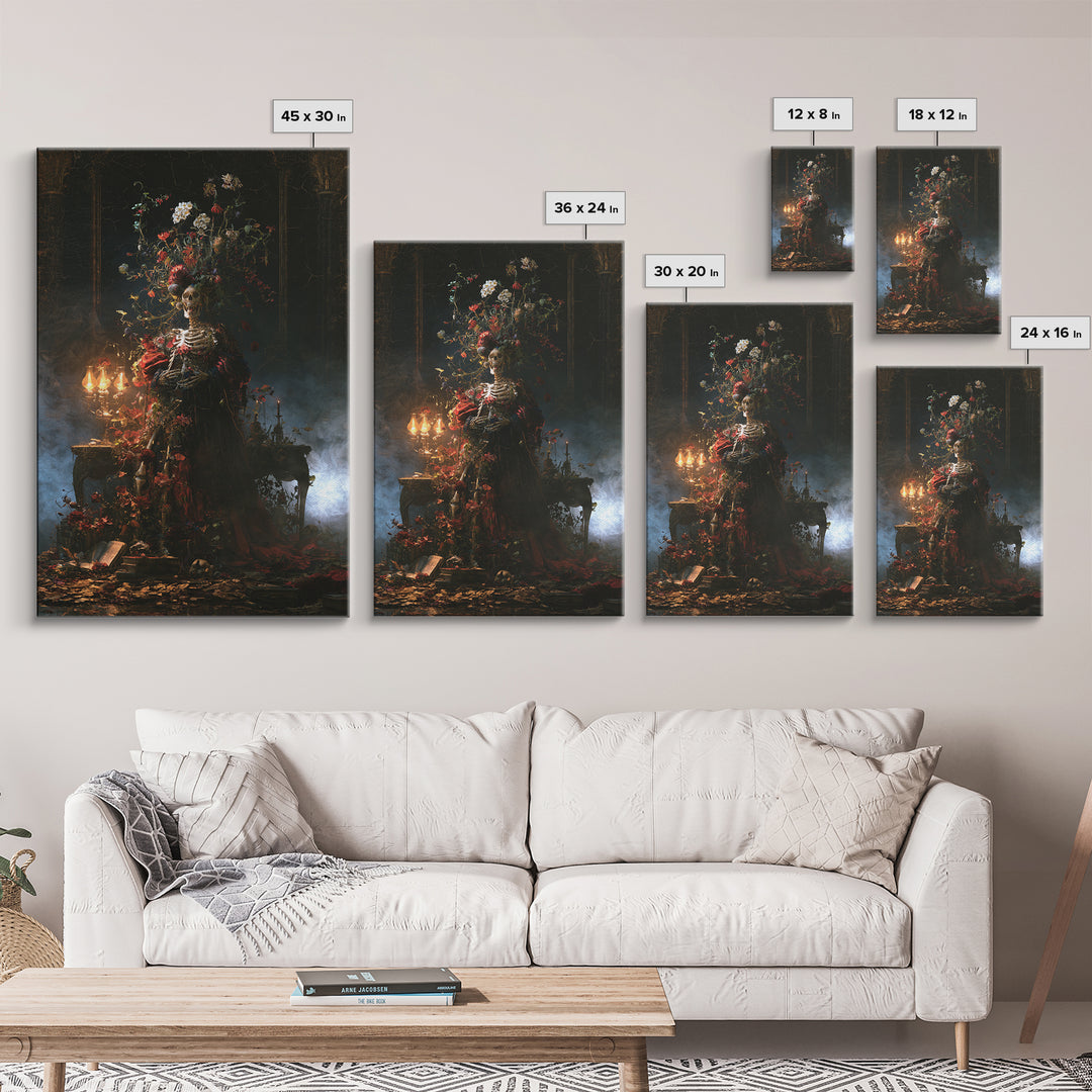 Skeletal Botanicals, Macabre Victorian Decor, Vertical Wall Art, Canvas Print, Gothic Wall Decor, Halloween Portrait Art, Spooky Wall Decor