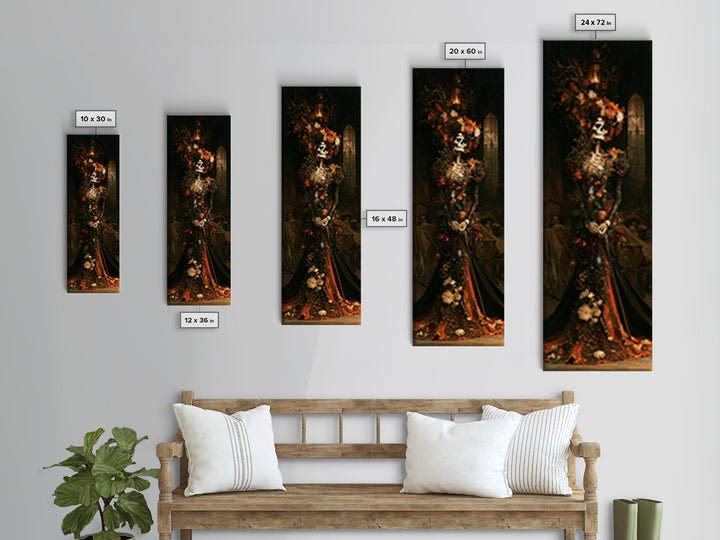 Skeletal Botanicals, Antique Gothic Portrait, Tall Narrow Wall Art, Canvas Print, Gothic Wall Decor, Halloween Portrait Art