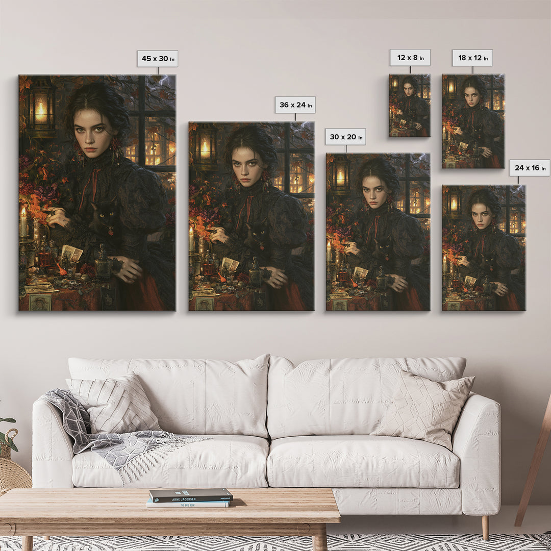 The Poison Garden, Antique Gothic Portrait, Vertical Wall Art, Framed Canvas Print, Gothic Wall Decor, Halloween Portrait Art