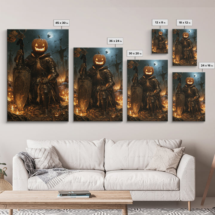 The Pumpkin Paladin, Victorian Horror Portrait, Vertical Wall Art, Canvas Print, Gothic Wall Decor, Halloween Portrait Art, Macabre Wall Art