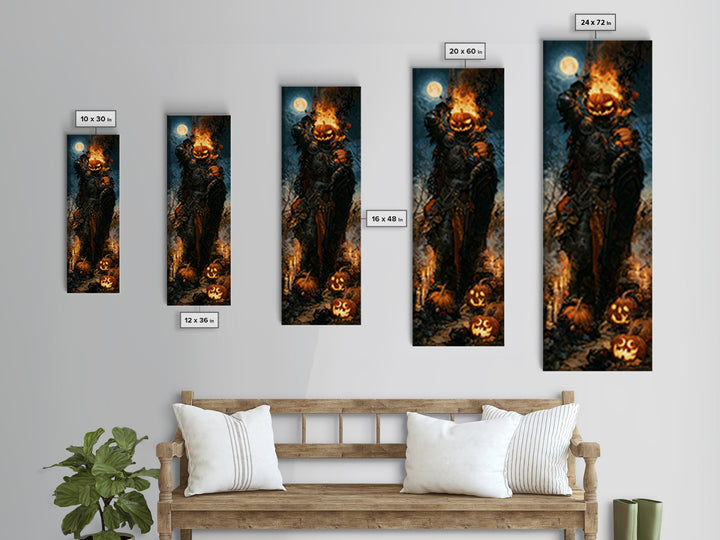 The Pumpkin Paladin, Victorian Gothic Art, Tall Narrow Wall Art, Framed Canvas Print, Gothic Wall Decor, Halloween Portrait Art