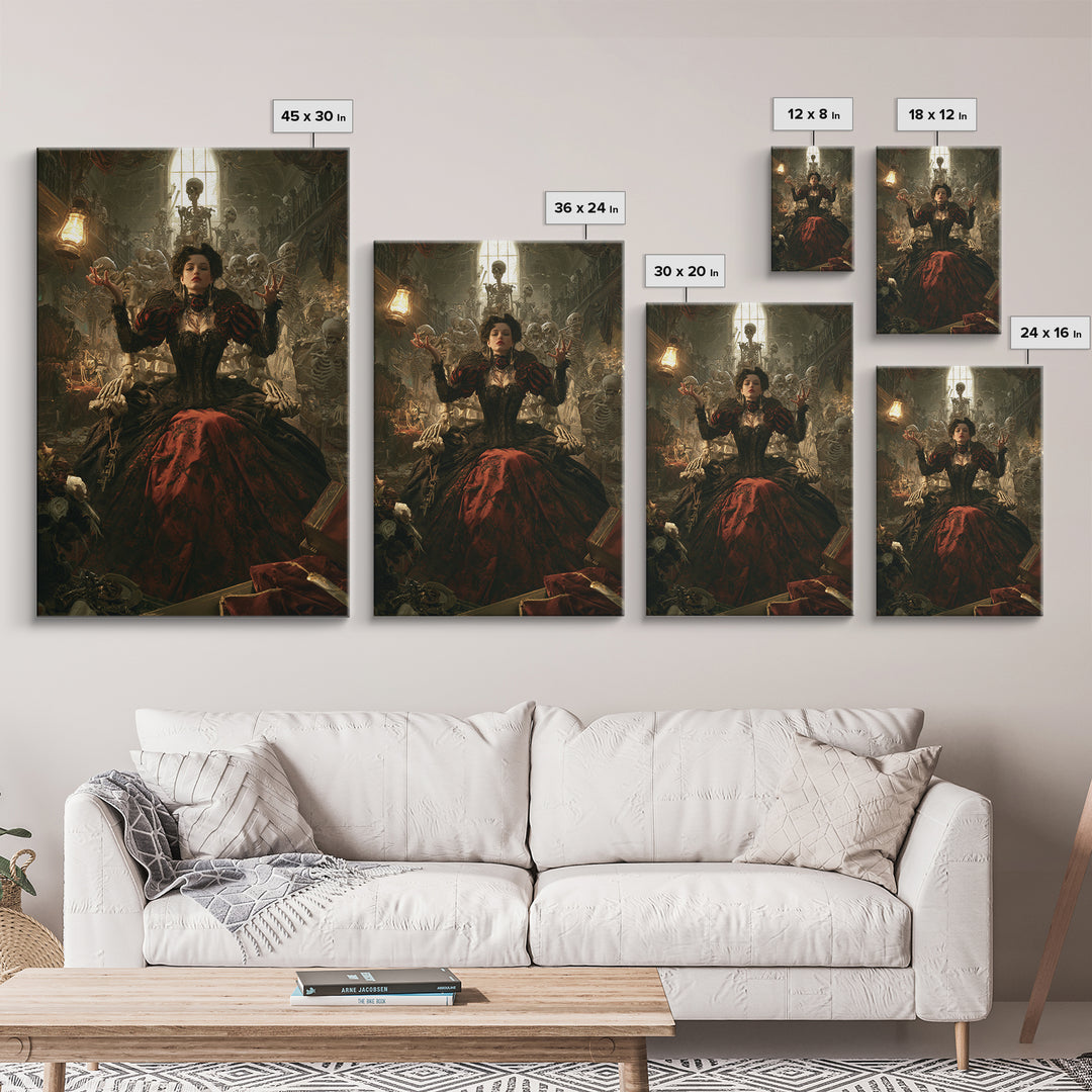 The Necromancer Queen, Antique Gothic Portrait, Vertical Wall Art, Canvas Print, Gothic Wall Decor, Halloween Portrait Art
