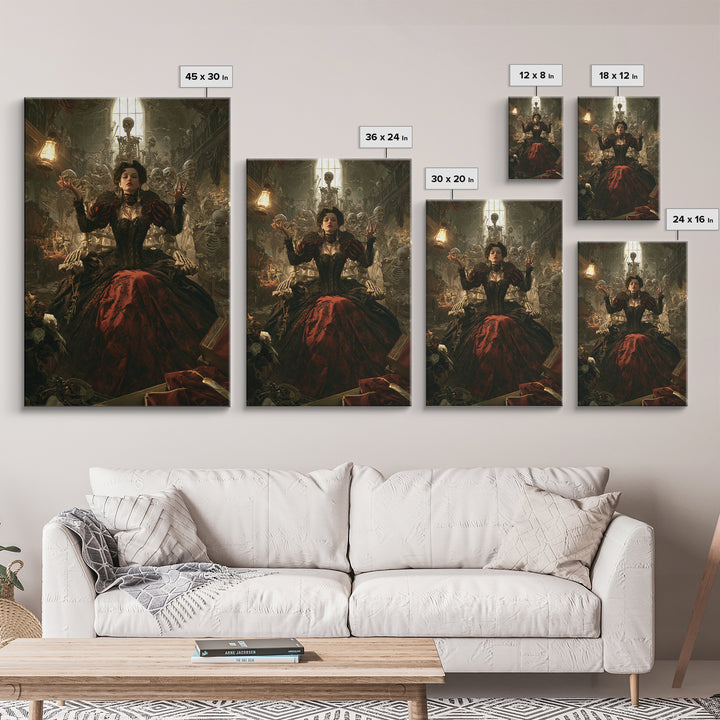 The Necromancer Queen, Antique Gothic Portrait, Vertical Wall Art, Canvas Print, Gothic Wall Decor, Halloween Portrait Art