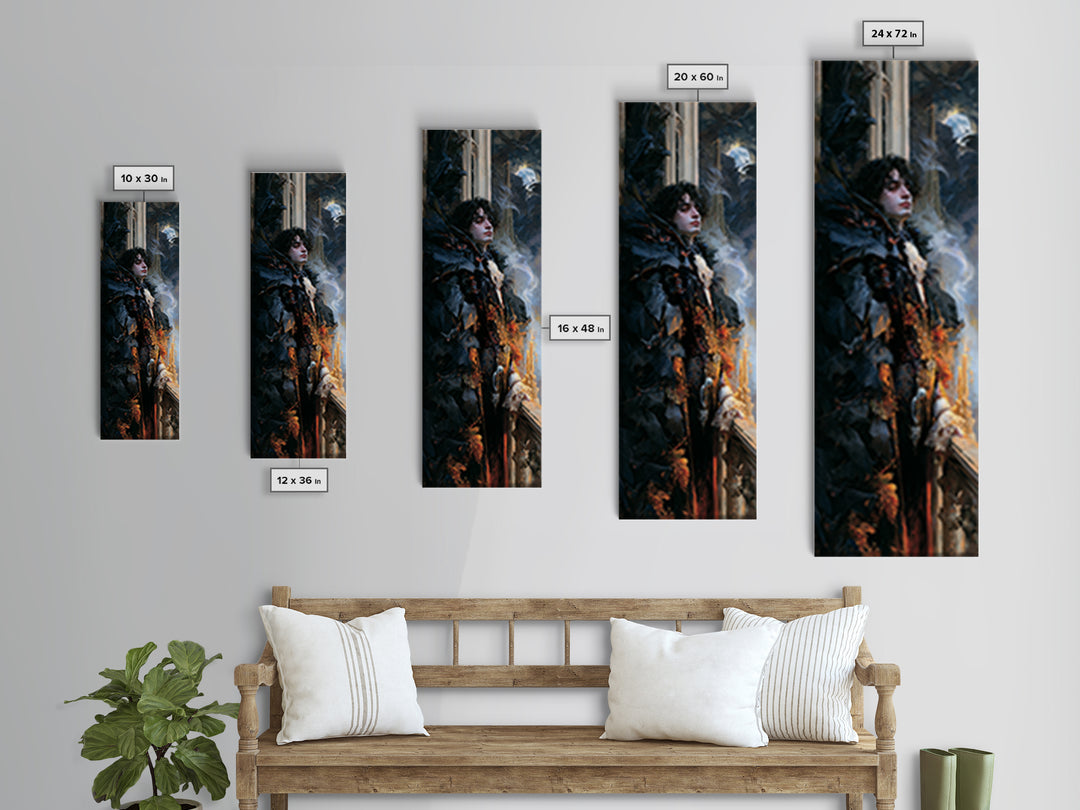 The Bat Prince, Antique Gothic Portrait, Tall Narrow Wall Art, Canvas Print, Gothic Wall Decor, Halloween Portrait Art, Macabre Wall Art