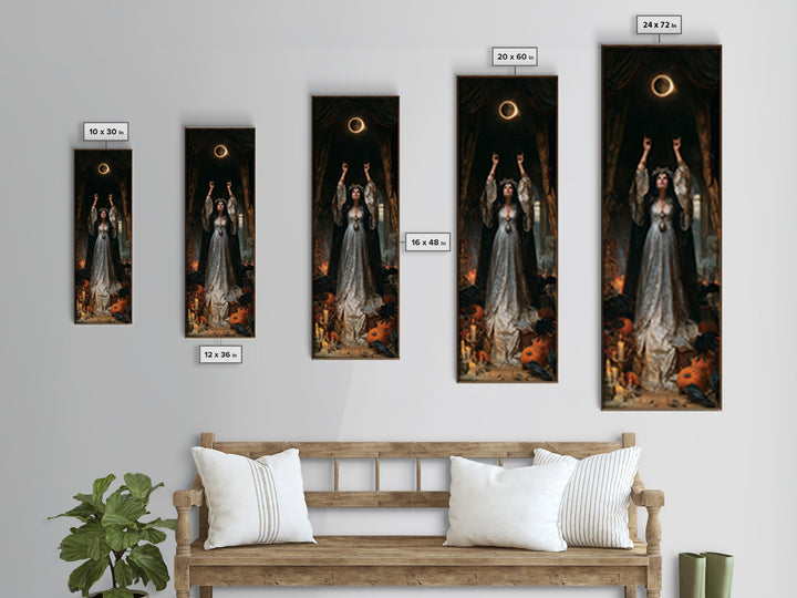 The Moon Priestess, Macabre Victorian Decor, Tall Narrow Wall Art, Canvas Print, Gothic Wall Decor, Halloween Portrait Art, Halloween Decor