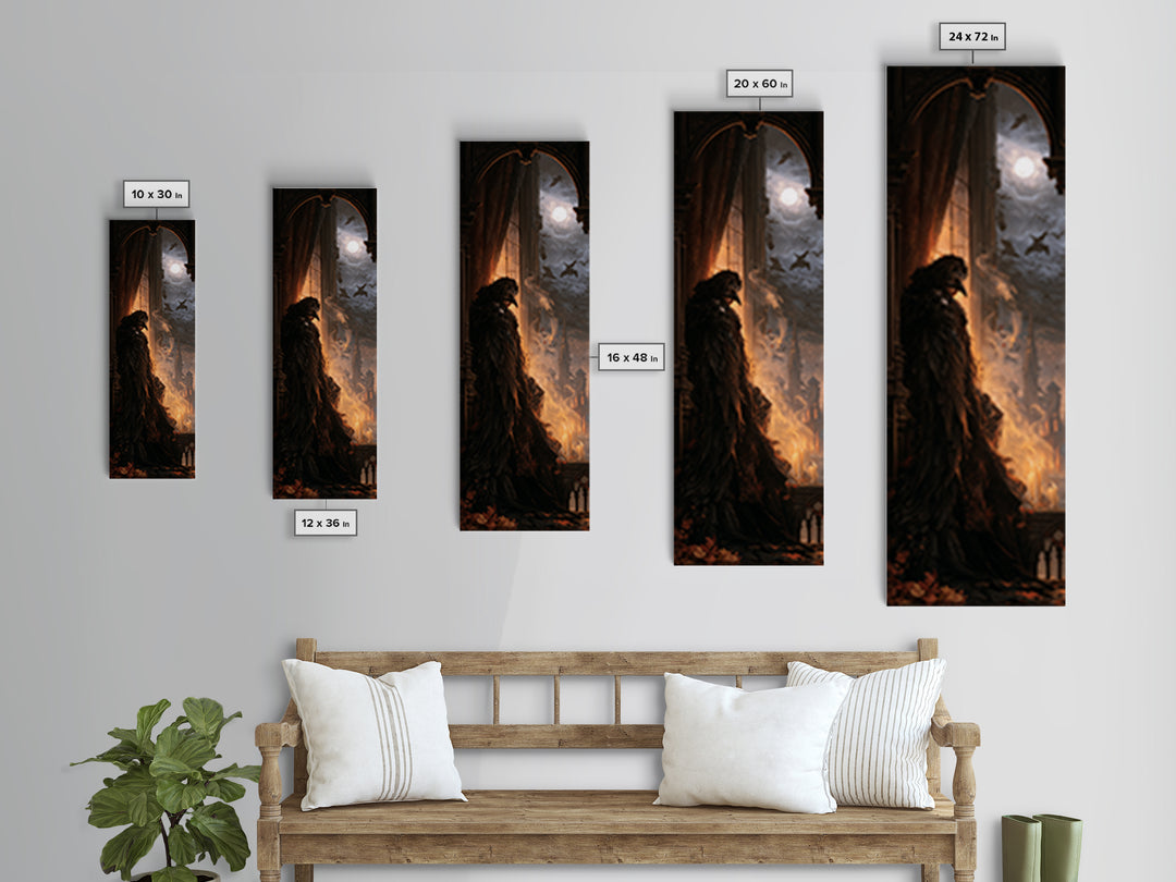 The Crow-Masked Assassin, Dark Academia Wall Art, Tall Narrow Wall Art, Canvas Print, Gothic Wall Decor, Halloween Portrait Art