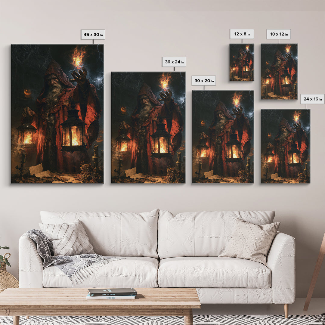 The Lantern Mage, Macabre Victorian Decor, Vertical Wall Art, Framed Canvas Print, Gothic Wall Decor, Halloween Portrait Art