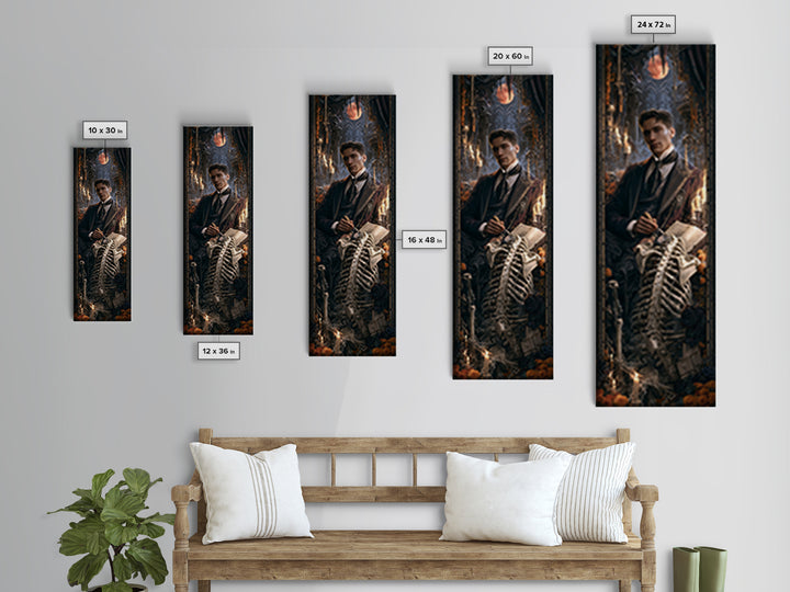 The Bone Sculptor, Macabre Victorian Decor, Tall Narrow Wall Art, Framed Canvas Print, Gothic Wall Decor, Halloween Portrait Art