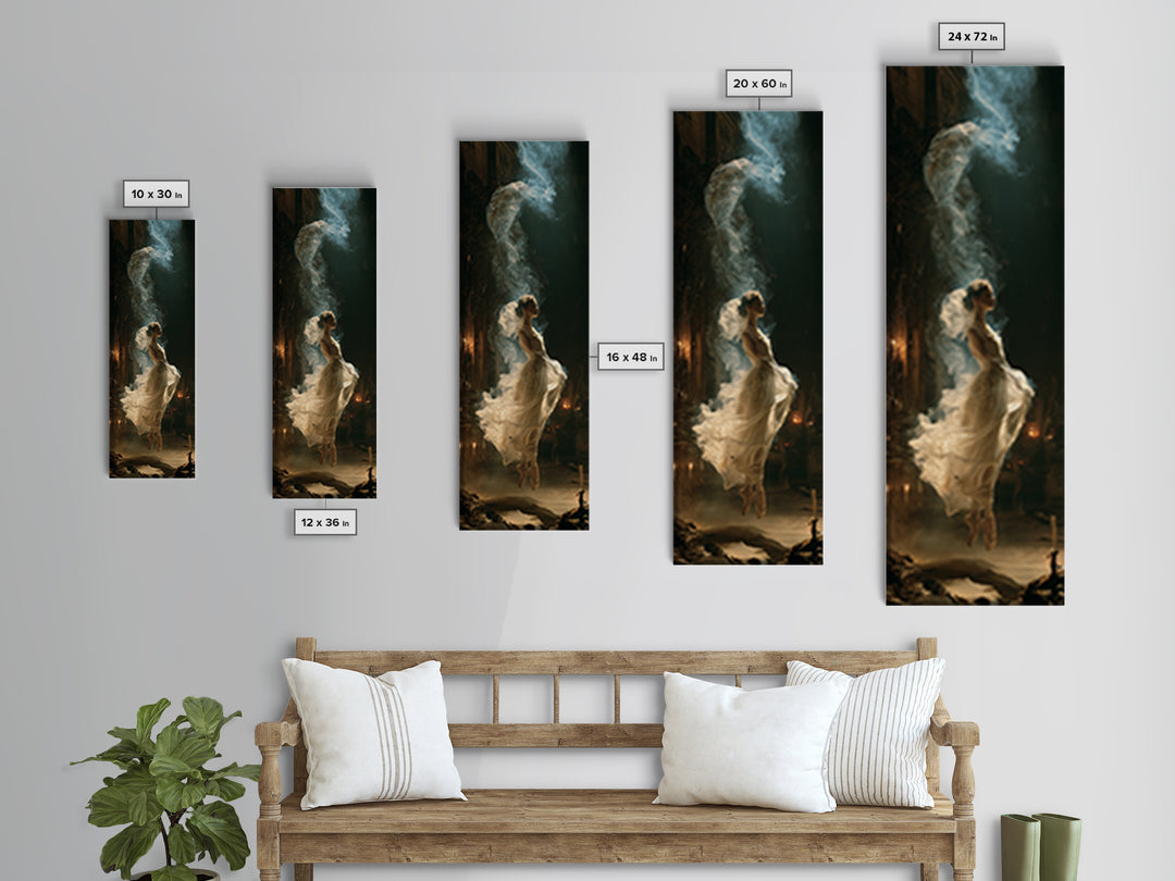 The Phantom Ballerina, Victorian Gothic Art, Tall Narrow Wall Art, Framed Canvas Print, Gothic Wall Decor, Halloween Portrait Art
