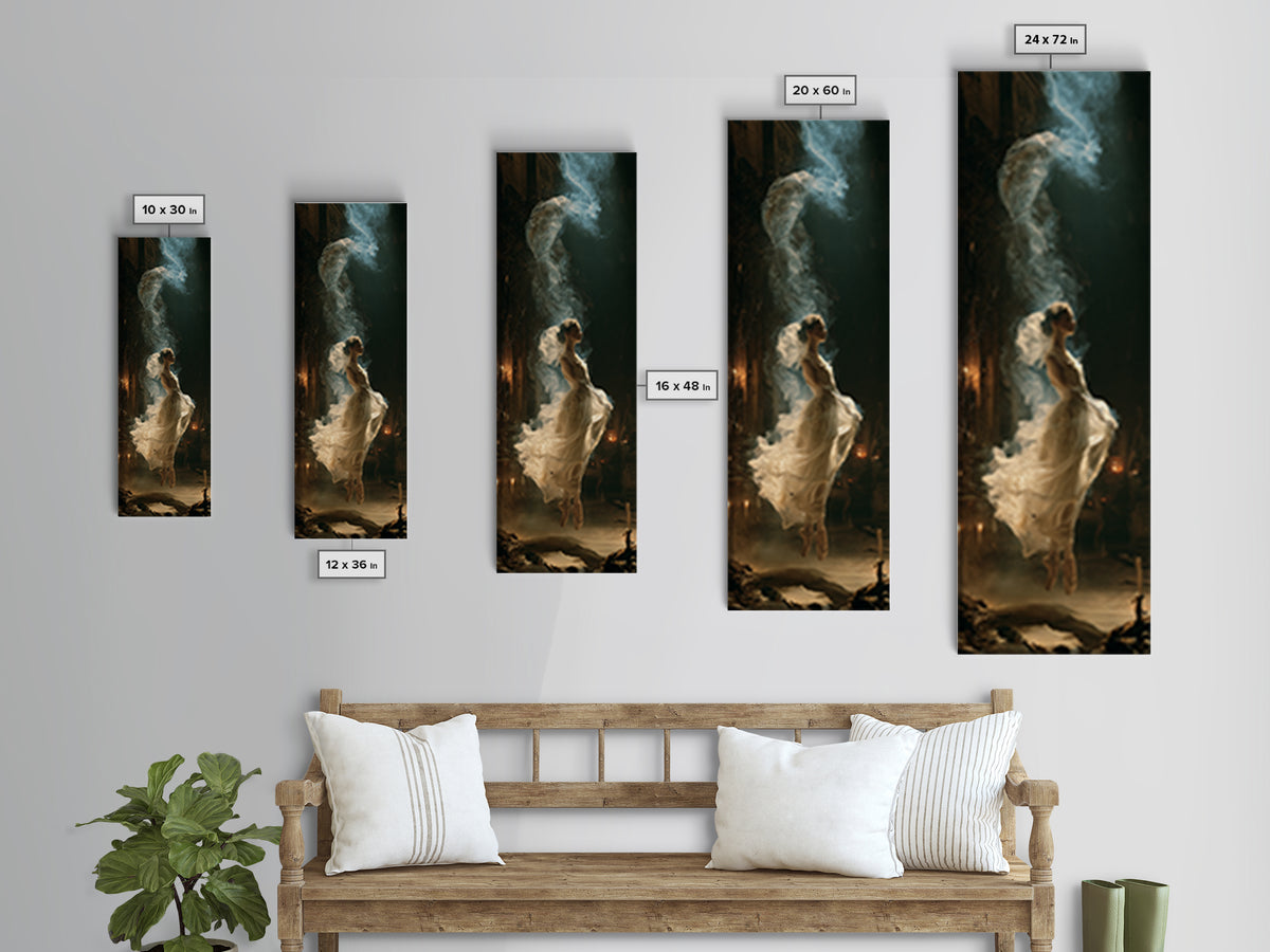 The Phantom Ballerina, Victorian Gothic Art, Tall Narrow Wall Art, Framed Canvas Print, Gothic Wall Decor, Halloween Portrait Art