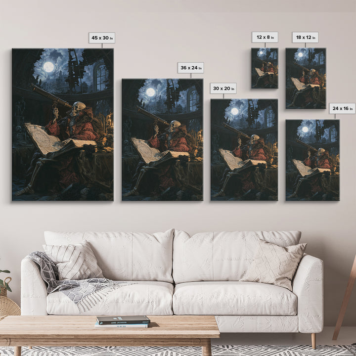 The Skull Astronomer, Victorian Horror Portrait, Vertical Wall Art, Framed Canvas Print, Gothic Wall Decor, Halloween Portrait Art