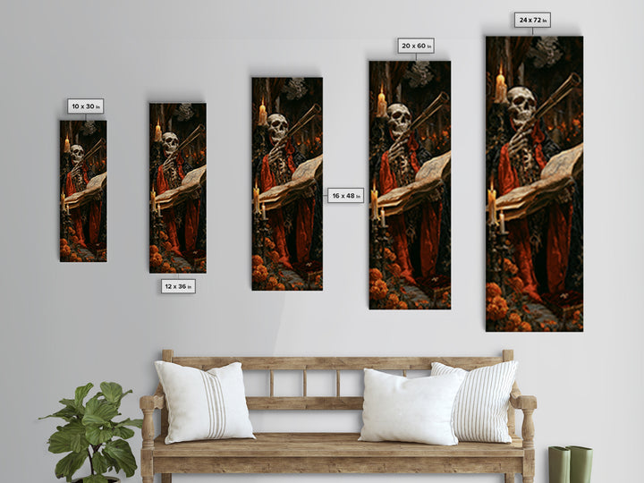 The Skull Astronomer, Victorian Gothic Art, Tall Narrow Wall Art, Canvas Print, Gothic Wall Decor, Halloween Portrait Art, Spooky Wall Decor