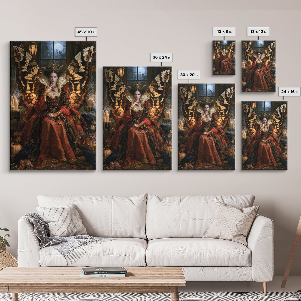 The Moth-Winged Empress, Antique Gothic Portrait, Vertical Wall Art, Framed Canvas Print, Gothic Wall Decor, Halloween Portrait Art