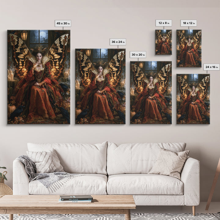 The Moth-Winged Empress, Antique Gothic Portrait, Vertical Wall Art, Framed Canvas Print, Gothic Wall Decor, Halloween Portrait Art