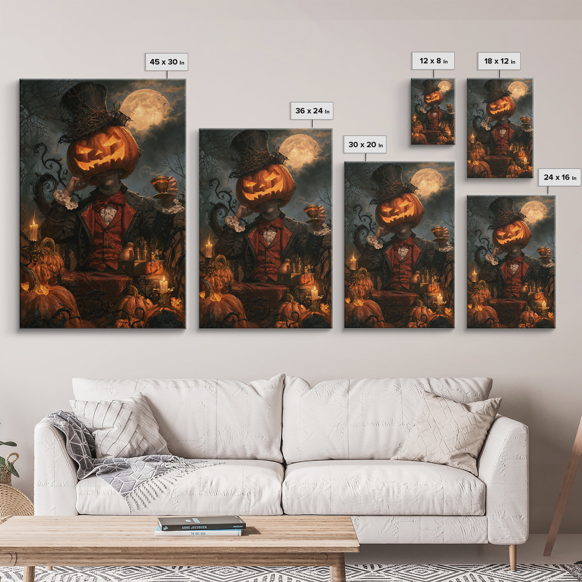 The Pumpkin-Headed Tea Merchant, Victorian Gothic Art, Vertical Wall Art, Framed Canvas Print, Gothic Wall Decor, Halloween Portrait Art