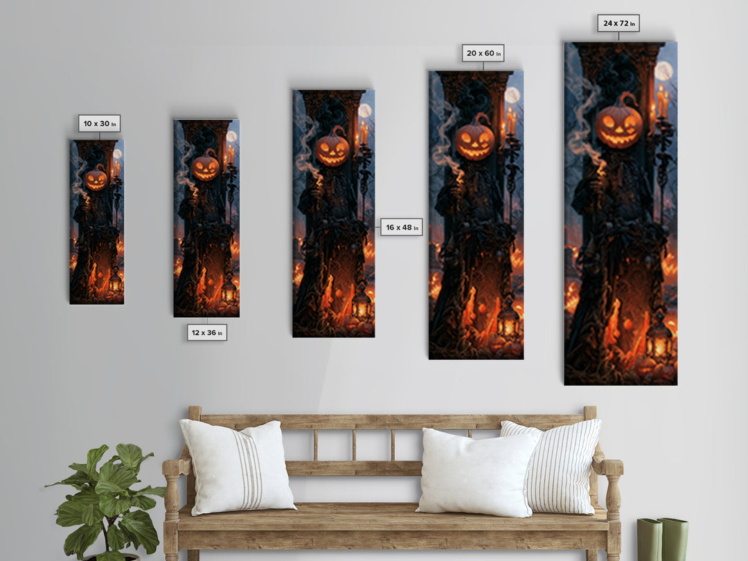 The Pumpkin-Headed Tea Merchant, Macabre Victorian Decor, Tall Narrow Wall Art, Framed Canvas Print, Gothic Wall Decor