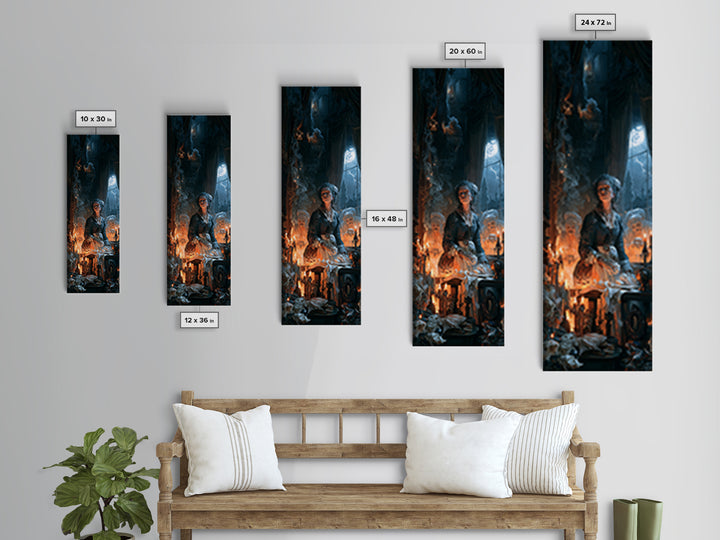 The Ghost Bakery, Dark Academia Wall Art, Tall Narrow Wall Art, Framed Canvas Print, Gothic Wall Decor, Halloween Portrait Art