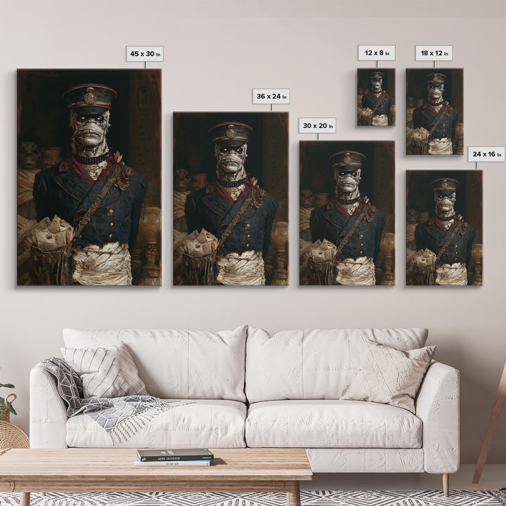 The Mummy Mail Carrier, Dark Academia Wall Art, Vertical Wall Art, Framed Canvas Print, Gothic Wall Decor, Halloween Portrait Art