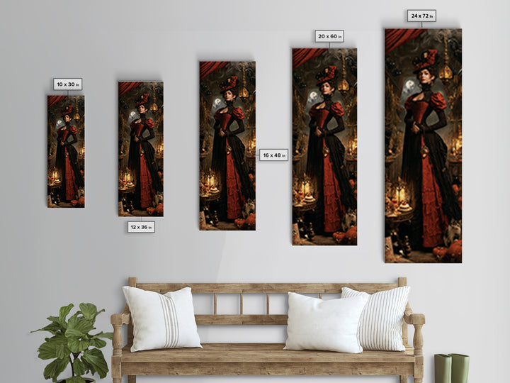 The Witch'S Cat Cafe, Dark Academia Wall Art, Tall Narrow Wall Art, Canvas Print, Gothic Wall Decor, Halloween Portrait Art, Halloween Decor