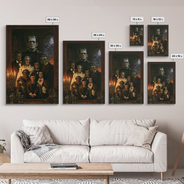 The Monster Family Portrait, Macabre Victorian Decor, Vertical Wall Art, Canvas Print, Gothic Wall Decor, Halloween Portrait Art